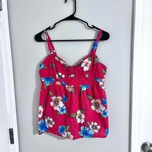 Arizona y2k red floral Hawaiian pattern babydoll tank top